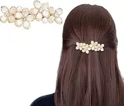 Crystal Flower Hair Clips Flower Hair Barrette Rhinestone Pearl Hair Clips Ponytail Holders Barrettes Hair Accessory for Women Girls Wedding Birthday(Gold)