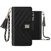 Phone Case For iPhone 15 Pro Max Plus iPhone 14 13 12 Pro Max Plus Wallet Case Zipper with Wrist Strap Card Slot Genuine Leather