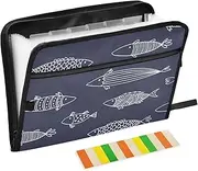 Fishes Doodle Accordion File Organizer Waterproof Document Folio with Zipper & Labels Important Documents Organizer
