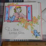 Vintage Get Well Card*To a sick little Girl-c40s with die-cut framed window