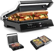 Costway Electric Panini Press Grill, 3 in 1 Grill w/ 180-degree Opening Design & 5 Cooking Modes, 2000W Sandwich Maker w/Nonstick Grill Plates, Removable Drip Tray, LED Display & 4H Timer