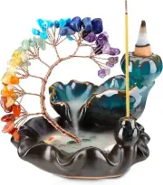 Backflow Incense Burner Ceramic Incense Waterfall 7 Chakras Crystal Tree Incense