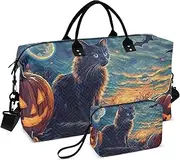 [YXYZRMY] Halloween Cat Pumpkins Travel Duffel Bag Gym Bag Sports Tote Bag with Multiple Interior Pockets Shoulder Weekender Bag for Women Men with Toiletry Bag 20.5”x 7.9”x 13.8”, Multi-Colored, one