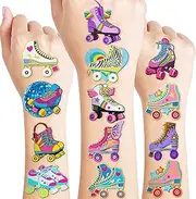 96 PCS Roller Skate Skating Pre-Cut Temporary Tattoos Themed Birthday Party Favors Decorations Supplies Decor Retro 80s 90s Disco Skateboard Tattoo Stickers Gifts For Boys Girls Class (Normal)