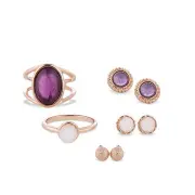 2 Set of Gold Silver Plated Gem Rings Crystal Earrings Jewelry Set