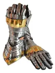 Medieval Knight Crusader Steel Gloves Armor Pair Brass Accents Gauntlet steel