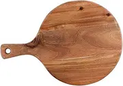 PAMINGONO Multifunctional Kitchen Board Round Cheese Board Pizza Platter Wooden Serving Tray Handle