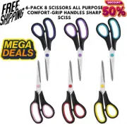 6-Pack Scissors 8inc Blade Scissors All Purpose Comfort-Grip Handles Sharp