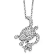 Sterling Silver Cheryl M Rhodium-Plated Brilliant-Cut Cz Turtles 16 Inch Necklace With 2 Extender