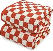Jacquotha Ultra Soft Bath Towels 2 Pack - 520 GSM Cotton Highly Absorbent Checkered Towels Set for Bathroom Shower Pool Travel 55" x 28"(Coral)