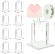 INPARALLUV 10x10x12Inch Clear Cake Box 8Pcs Tall Cake Boxes Treat Boxes Cake Transport Container Tall Cake Carrier for Transport Gift Box Display Case cajas para pasteles White