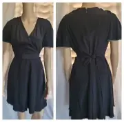 DVF Women Silk Black White Piping Cap Sleev Wide Leg Tie Belt Romper 6 $295 NWT