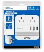 Crest 2 Socket (double adapter) - 3 USB Desktop Power Hub with Phone Stand-White