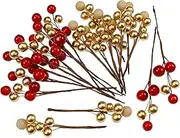 20 Pcs Artificial Berries, Artificial Holly Berry Picks Decorations Christmas Tree, Christmas Berry Stems for Craft DIY Door Wreath Gold Red Fake Berry Branches Decor Home