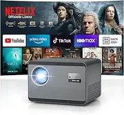 4K Netflix Official: 1200 ANSI Smart Projector 4K Supports with Various Official TV Apps, Auto Focus/Trapezoidal Correction Full HD 1080P WiFi Bluetooth for Home Cinema/Outdoor Mobile Phone