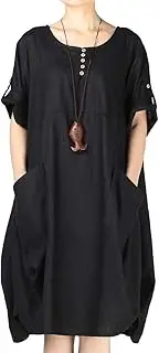 [LaovanIn] Women's Plus Size Tunic Dress Summer Cotton Linen T Shirt Knee-Length Dresses