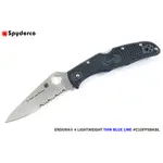 【ALICE艾莉絲】SPYDERCO ENDURA 4 警用執法半齒刃折刀-細藍線 #C10FPSBKBL