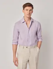 Hawes & Curtis Dusty Lilac Pure Linen Slim Shirt | One Piece Collar | Full Cutaway Size: Small