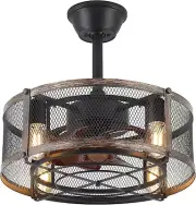18 Inch Caged Ceiling Fans with Lights, Bladeless Farmhouse Fandelier Ceiling Fa