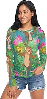 [RPLIFE] Playful Monkeys Jungle Green Net Shirt, Sexy Mesh Tops for Women S-XXL