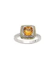Suzy Levian Silver 0.02 ct. tw. Diamond & Gemstone Double Halo Ring