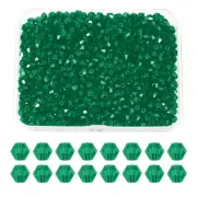 1000pcs 4mm Bicone Glass Crystal Beads, Faceted Beads with Box Green