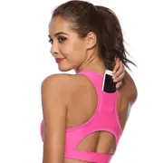 Nevenka Sports Bra with Back Pocket Medium Support Breathable Underwear-RoseRed