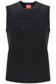 [DIESEL] DIESEL black cotton tank top with embossed logo M Black