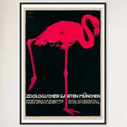 Galrie Munich Zoo Vintage Pink Flamingo Poster by Ludwig Holhwein for Home Decor, Black Frame, A3 30 x 42cm (12 x 16inch)