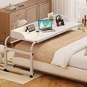 Rolling Medical Table, Over Bed Table Computer Workstation, Height Adjustable 65-95 Cm, with Wheels(White)