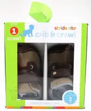New Stride Rite Crib & Crawl Step 1 Brisk Brent Brown & Plaid Infant Boys Shoes