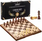 ASNEY Wooden Chess Set for Adults, 15" Folding Portable Travel Chess Board Game