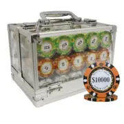 600 14G MONTE CARLO POKER CLUB CHIPS SET ACRYLIC CASE BY MRC POKER