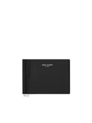 Saint Laurent Paris Bill Clip Wallet in Grain De Poudre Embossed Leather in Black