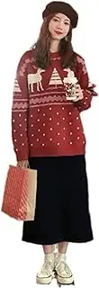[NC] Ugly Christmas Sweater elk red Women's Sweater Loose Outer wear Pullover Lazy Thick Retro Hong Kong Style top Knitwear