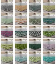 Ambesonne Leaves Motif Bedskirt Elastic Wrap Around Skirt Gathered Design