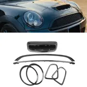 Carbon Style F+R Light Frame Grille Trims Hood Vent Scoop For Mini Cooper S R56