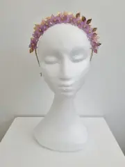 Miss Freya. Womens Lilac and gold flower beaded headband fascinator
