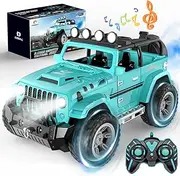 DEERC Remote Control Jeep Car with Fog Mist & Music, 1:16 Remote Control Truck for Boys, 2.4Ghz RC Car Toy with 2 Batteries, All Terrain SUV Gifts Crawler with Trailer Hitch