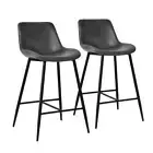 2 x New Kitchen Bar Stools Black Legs Barstool Dining Chairs Grey PU Leather