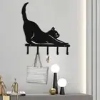 Black Wall Hook Iron Coat Rack Cute Cat Key Holder Home