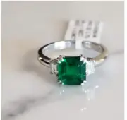 1.84CT Asscher Cut Real Emerald Engagement Jewelry Ring 14K White Gold Finish