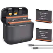2 Pcs Replacement Insta 360 X3 Battery 1800Mah and Battery 3-Channel Fast Charge