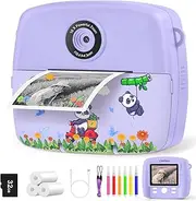 CNAPXAIA Instant Camera Children, Digital Children's Camera 1080P HD with 32GB Card and 3 Volumes Printing Paper, Ideal Party Boys & Girls from 3 to 12 Years (Purple)