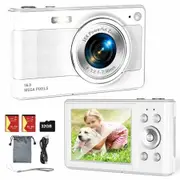 Upgrade Digital Camera,56MP FHD 1080P Camera with 16x Zoom Anti Shake,Kid Camera with 32GB TF Card,Two Batteries,Compact Small Camera (White)