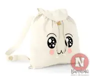 Starry eyes face backpack cute holiday school college organic cotton day bag