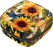 Period Bag,Sanitary Napkin Storage Bag,Vintage Leaves Sunflower,Tampon Holder for Purse
