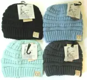 CC Beanies Kids Messy Bun Cable Knit Hat Toboggan 3 Colors To Choose From NWT