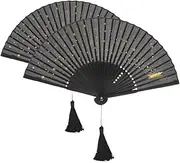 Garneck Ancient Bamboo Silk Hand Fan Set Folding Fan Tassel for Decor for Wedding Party