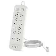 6 FT Individually Switched Power Outlet, Flat Plug Extension Cord with Surge ...